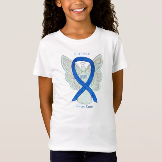 Foster Care Blue Awareness Ribbon Angel Shirt (Voorkant)