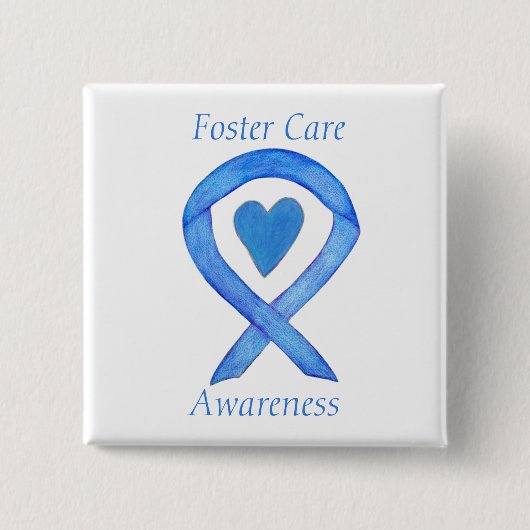Foster Care Blue Awareness Ribbon Heart Button (Voorkant)