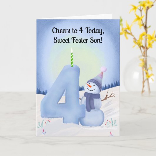 Foster Son 4th Birthday Snowman Snowy Four Kaart (Gele Bloem)