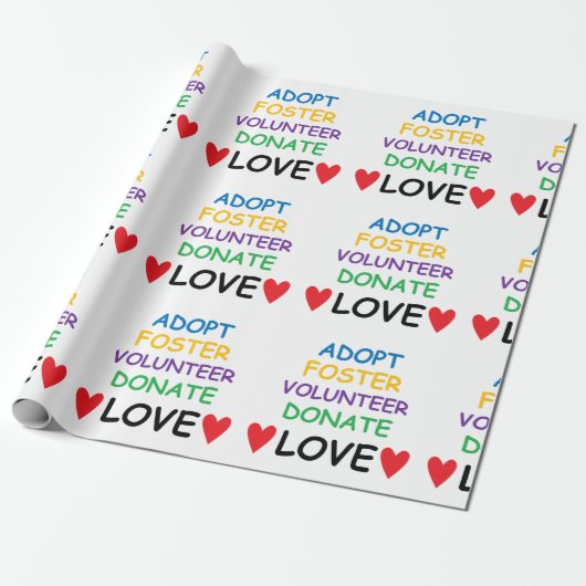 Foster Volunteer Donate Love Gift Wrap aannemen Cadeaupapier (Uitgerold)