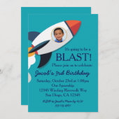 Foto0 Rocket Spaceship Boy Verjaardagsuitnodiging Kaart (Voorkant / Achterkant)