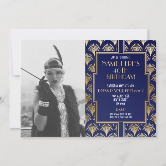 Foto 1920's Art Deco Verjaardag Gatsby Party Gold Kaart (Voorkant)
