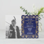 Foto 1920's Art Deco Verjaardag Gatsby Party Gold Kaart (Staand voorkant)