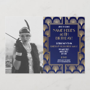 Foto 1920's Art Deco Verjaardag Gatsby Party Gold Kaart