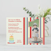 Foto 1e verjaardagsfeestuitnodiging van Stripes bo Kaart (Staand voorkant)