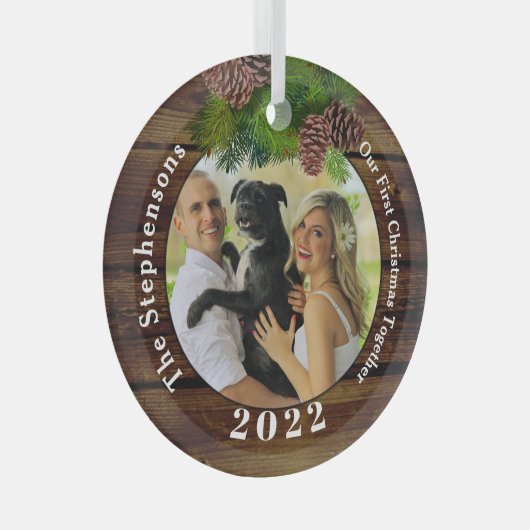 Foto 2022 Rustic Pinecone Keepomwille Custom Glas Ornament (Voorkant Rechts)