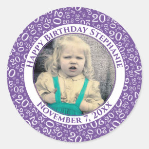 Foto 20e Willekeurig Nummer Patroon Paars/Wit Ronde Sticker