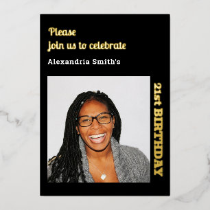 Foto 21st Birthday Black Gold Foil Invitation Folie Uitnodiging