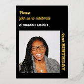 Foto 21st Birthday Black Gold Foil Invitation Folie Uitnodiging (Voorkant)