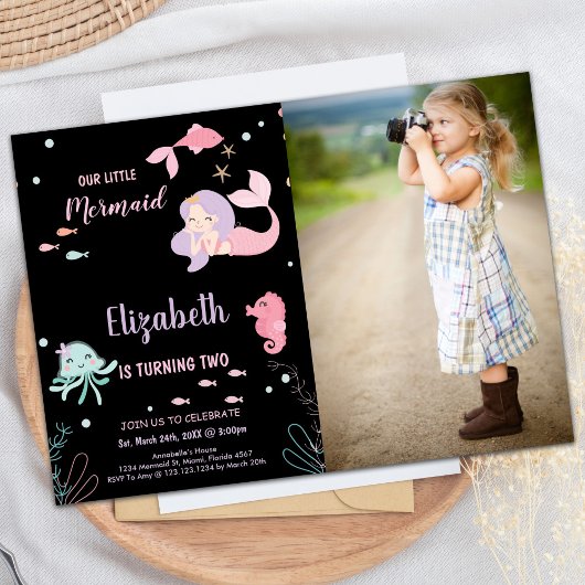 Foto 2e Onze Kleine Roze Zeemeermin Verjaardag Kaart