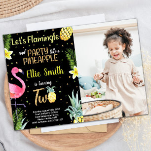 Foto 2e zwarte glitter flamingo ananas kaart