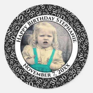 Foto 30e Willekeurig Nummer Patroon Zwart/Wit Ronde Sticker