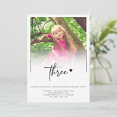 Foto 3rd Birthday Three Heart Cute Lovely Kaart (Staand voorkant)