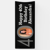 Foto 40e Verjaardagsfeestbanner Zwart-wit Spandoek (Verticaal)