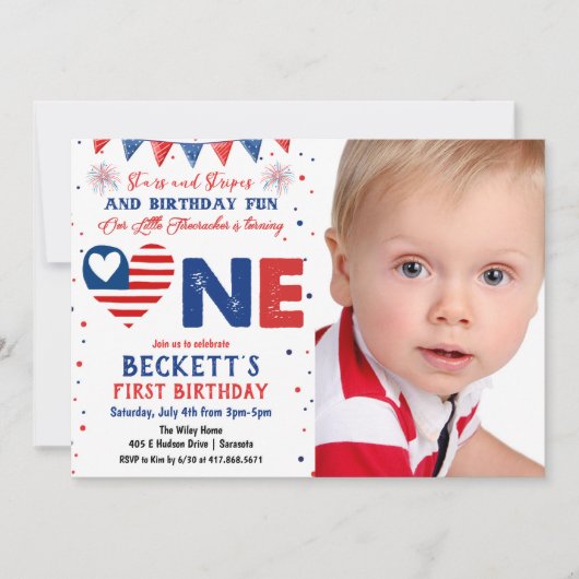 FOTO - 4 juli 1e verjaardag Uitnodiging (Voorkant)