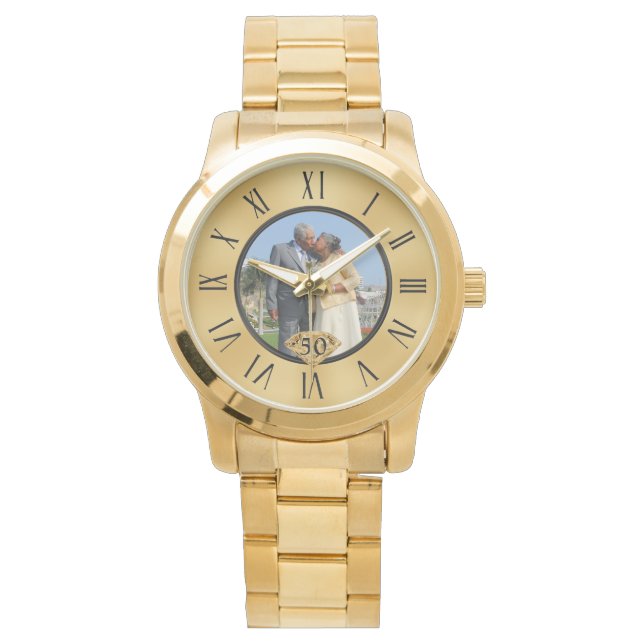 Foto 50e Bruiloft Jubileum Cadeaus voor Man Horloge (Voorkant)