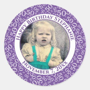 Foto 50e Partij Willekeurig Getal Patroon Paarse Ronde Sticker