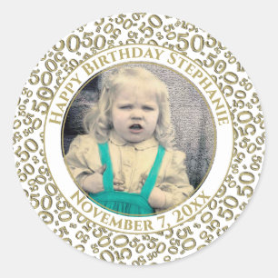 Foto 50e Partij Willekeurig Nummer Patroon Goud Ronde Sticker