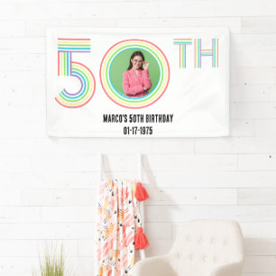 Foto 50e Verjaardag Retro Rainbow Numeral Spandoek