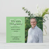 Foto 50th Birthday Party Invitation Green voor hem Kaart (Staand voorkant)