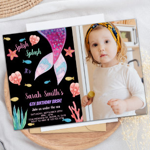 Foto 6e Donkerroze op top zeemeermin Verjaardag Kaart