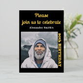 Foto 90th Birthday Black Gold Folie Uitnodiging (Staand Voorkant)