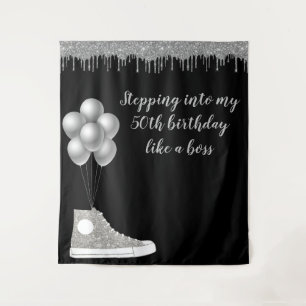 Foto achtergrond 50th Birthday Party Silver Glitte Wandkleed