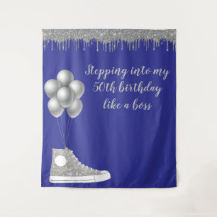 Foto achtergrond 50th Birthday Party Silver Glitte Wandkleed