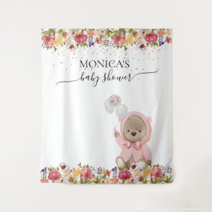 Foto achtergrond Baby shower Roze Teddy Bear Wandkleed