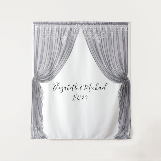 Foto Achtergrond Bruiloft Elegant Zilveren Gordijn Wandkleed (Voorkant)