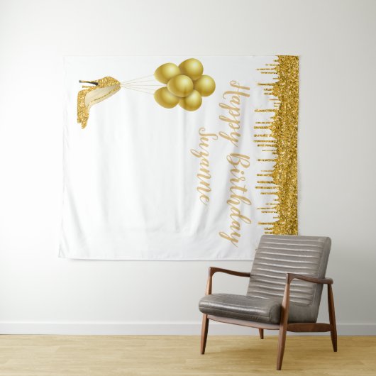 Foto Achtergrond Happy Birthday Party Gold Glitter Wandkleed (In Situ (horizontaal))