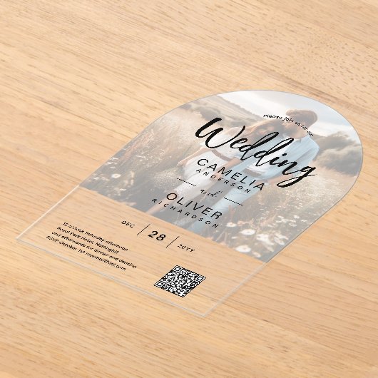 FOTO ACRYL BRUILOFT QR Code RSVP OVERLAY Acryl Uitnodigingen (Laagn)