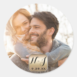 Foto Afbeelding Goud Aangepast Modern Huwelijksges Ronde Sticker