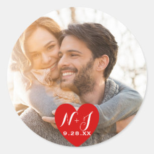 Foto Afbeelding Modern Rood Hart Trouw Favoriet Ronde Sticker