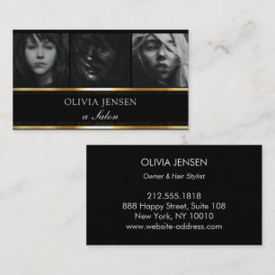 Foto Afbeelding Sjabloon Luxe Golden Black Salon Visitekaartje