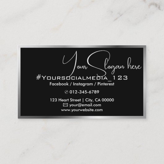 Foto Afbeelding Sjabloon Zwart & Zilvergrijs Beaut Visitekaartje (Achterkant)