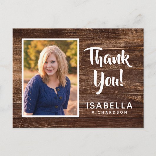 Foto Afstudeer Bedankt | Rustiek Hout Briefkaart (Voorkant)