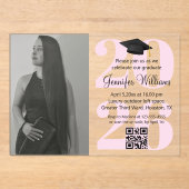 foto afstudeerfeest 2026 party qr code roze script acryl uitnodigingen (Voorkant)