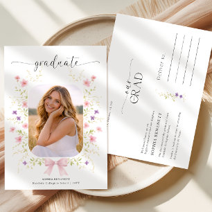 Foto Afstudeerfeest Moderne Roze Strik Aankondigin Briefkaart