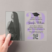 Foto afstuderen 2025 Party QR Code paarse script Acryl Uitnodigingen (Insitu (Draagbaar))