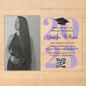 Foto afstuderen 2025 Party QR Code paarse script Acryl Uitnodigingen (Voorkant)
