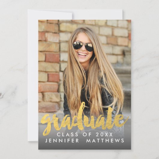 Foto Afstuderen Aankondiging Faux Gold Foil Card (Voorkant)