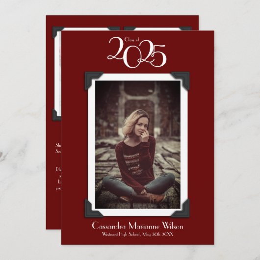  Foto Afstuderen Aankondiging Maroon (Voorkant / Achterkant)