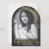 Foto Afstuderen Aankondiging Zwart & Goud Bloemen (Voorkant)