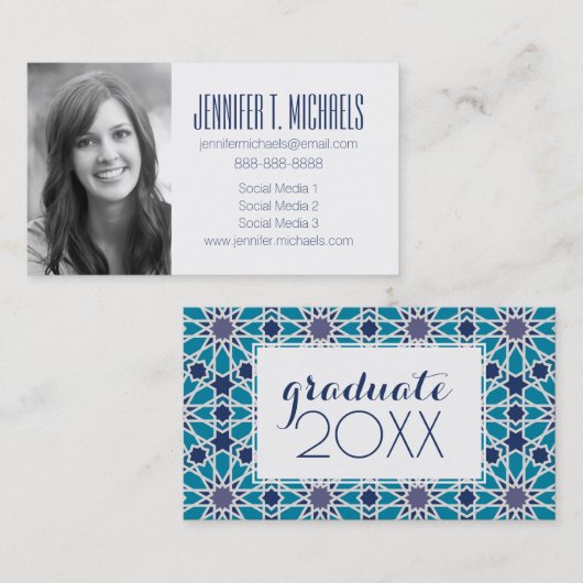 Foto Afstuderen | Abstract in blauw en grijs Contactkaartje (Voorkant / Achterkant)