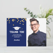 Foto Afstuderen Bedankt Blue Gold Confetti (Staand voorkant)