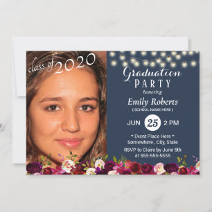 Foto Afstuderen Burgundy Red Floral Navy Blue Kaart