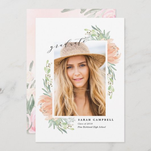 Foto Afstuderen Card Waterverf / Flowers Kaart (Voorkant / Achterkant)