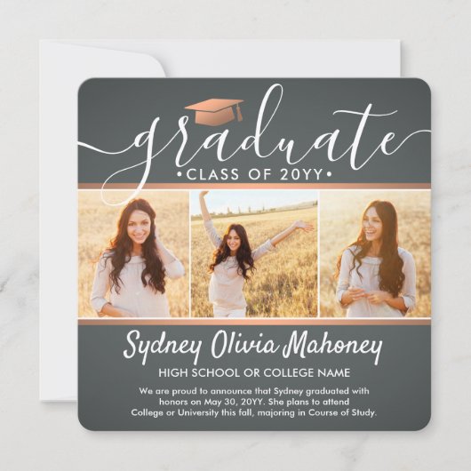 Foto Afstuderen Collage Gray en Faux Copper Aankondiging (Voorkant)