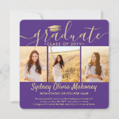 Foto Afstuderen Collage Modern Paars en Gold Aankondiging (Voorkant)